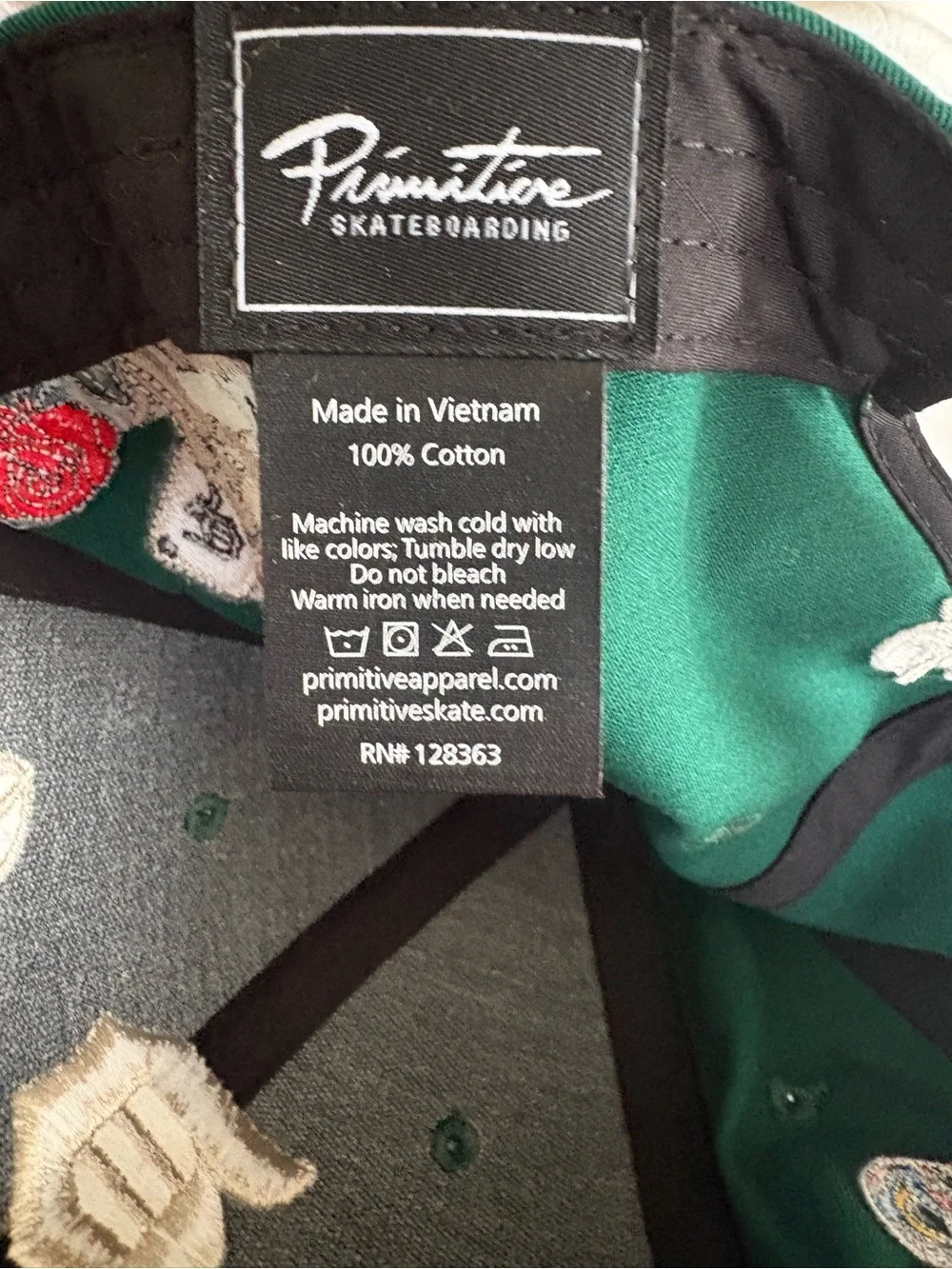 Primitive Green Snapback Cap with Cream Embroidery